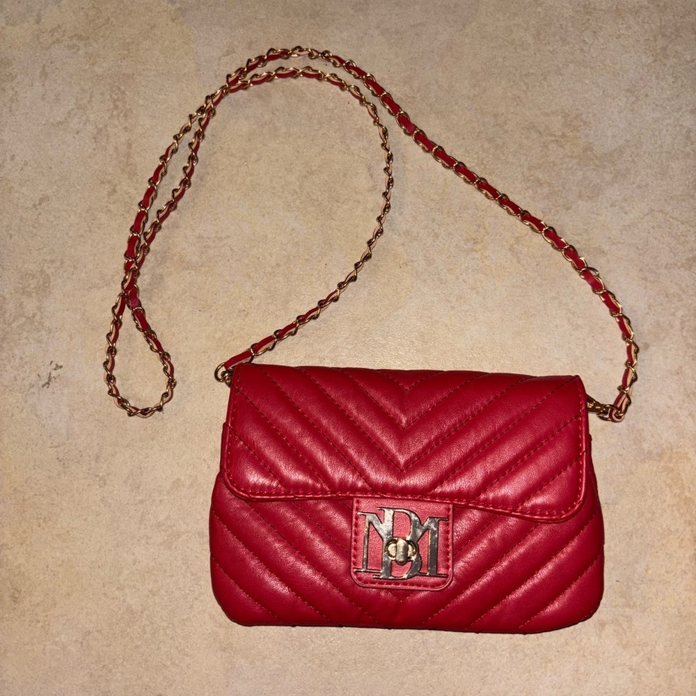 Badgley Mischka Red & Goldtone Zig Zag Logo Mini Crossbody